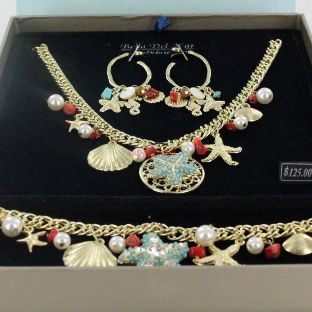 Bella Del Mar 3 pc. Set - Goldtone - Beach Theme